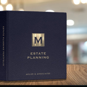 Estate Planning Portfolio Leather Blue Gold 3 Ring Binder