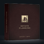Estate Planning Portfolio Leather Gold 3 Ring Binder<br><div class="desc">Keep your estate planning documents organized and secure with this elegant portfolio binder. The design features two overlapping monogram or logo initials in classic block typography on a brushed metallic gold emblem. "Estate Planning" is displayed below in classic typography with your company name in the lower third in a modern...</div>