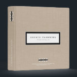 Estate Planning Portfolio Linen Print Logo 3 Ring Binder<br><div class="desc">Designed for Estate Planners Financial Advisors Accountants Law and Legal firms. This binder is ideal for organizing your client's portfolio information. Designed with a horizontal logo banner image (2560 x 1440 px), you can customize by changing the text and image using the fields provided, or use the "message" button to...</div>
