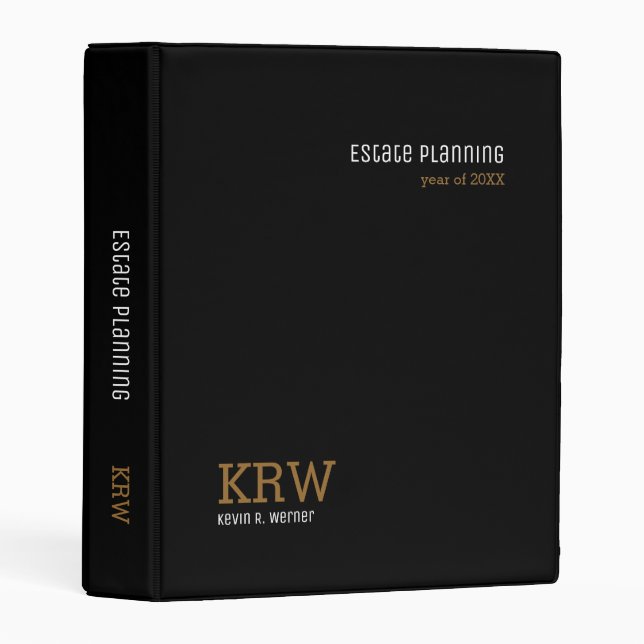  Estate Planning Portfolio Minimalist Black Mini Binder (Front/Spine)