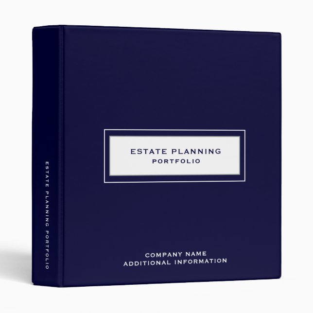 Estate Planning Portfolio Navy Blue 3 Ring Binder (Front/Spine)