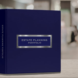 Estate Planning Portfolio Navy Blue Brushed Metal 3 Ring Binder