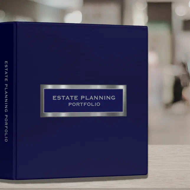Estate Planning Portfolio Navy Blue Brushed Metal 3 Ring Binder Zazzle