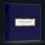 Estate Planning Portfolio Navy Blue Gold 3 Ring Binder<br><div class="desc">Designed for Estate Planners and Law and Legal firms. This binder is ideal for organizing your client's portfolio information.</div>