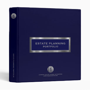 Estate Planning Portfolio Navy Blue Metallic Logo 3 Ring Binder