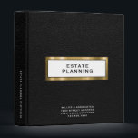 Estate Planning Portfolio Organizer 3 Ring Binder<br><div class="desc">Keep your client's important financial and estate planning documents organized and secure with this elegant Estate Planning Portfolio Organizer. The binder features a black leather print background with a white window framed in brushed metallic gold on the front and space below to add your company information or custom text. The...</div>