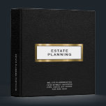 Estate Planning Portfolio Organizer 3 Ring Binder<br><div class="desc">Keep your client's important financial and estate planning documents organized and secure with this elegant Estate Planning Portfolio Organizer. The binder features a black leather print background with a white window framed in brushed metallic gold on the front and space below to add your company information or custom text. The...</div>