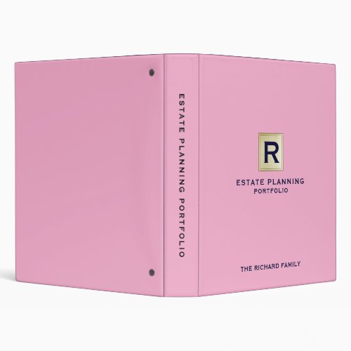 Estate Planning Portfolio Pink Leather Gold 3 Ring Binder