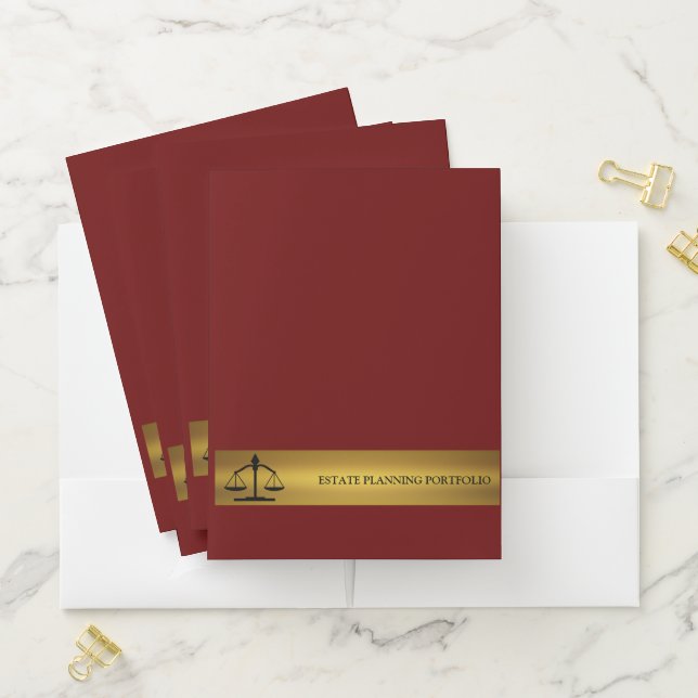 Estate Planning Portfolio - Red | Gold Pocket Folder (In Situ)