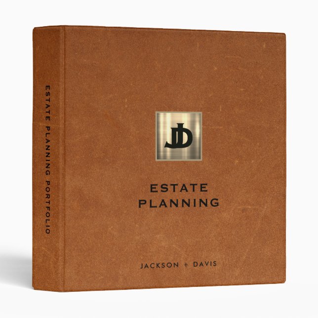 Estate Planning Portfolio Sable Leather Gold  3 Ring Binder (Front/Spine)