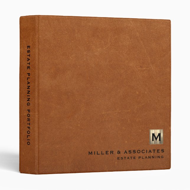 Estate Planning Portfolio Sable Leather Gold 3 Ring Binder (Front/Spine)