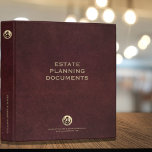 Estate Planning Trust Documents 3 Ring Binder<br><div class="desc">Estate Planning Trust Documents binder with professional faux oxblood red leather look background with brushed gold legal logo emblem and fully customizable text. Perfect for attorneys, estate planners and financial advisors to organize your clients' estate planning documents to keep trusts, powers of attorney, instructions, and other documents organized and safe....</div>