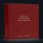 Estate Planning Trust Documents 3 Ring Binder<br><div class="desc">Estate Planning Trust Documents binder with elegant rich burgundy textured background and fully customizable text. Use for your personal estate planning or for clients if you are a financial advisor or estate planner. Keep your trust,  will,  power of attorney,  instructions,  and other documents organized and safe.</div>