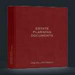 Estate Planning Trust Documents 3 Ring Binder<br><div class="desc">Estate Planning Trust Documents binder with elegant rich burgundy textured background and fully customizable text. Use for your personal estate planning or for clients if you are a financial advisor or estate planner. Keep your trust,  will,  power of attorney,  instructions,  and other documents organized and safe.</div>