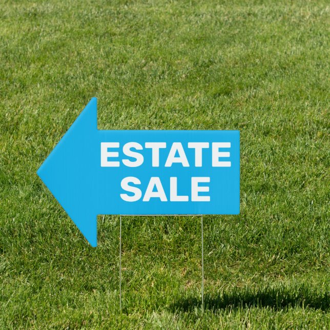 Estate Sale bold white text on blue 2-sided Arrow Sign (Insitu)