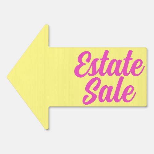 Estate Sale This Way Arrow Pink and Yellow Sign
