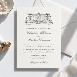 Estate Venue Sketch Classic Wedding Invitation