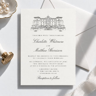 Estate Venue Sketch Classic Wedding Invitation