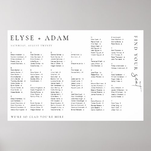 Estelle Modern Minimal Alphabetical Seating Poster