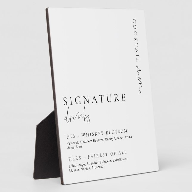 Estelle Modern Minimal Signature Drinks Sign Plaque (Side)