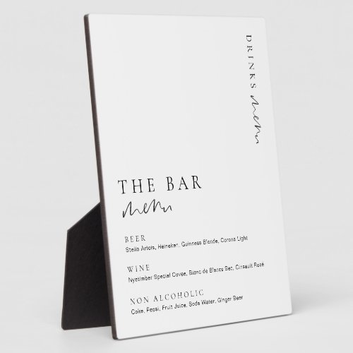 Estelle Modern Minimal The Bar Menu Sign Plaque