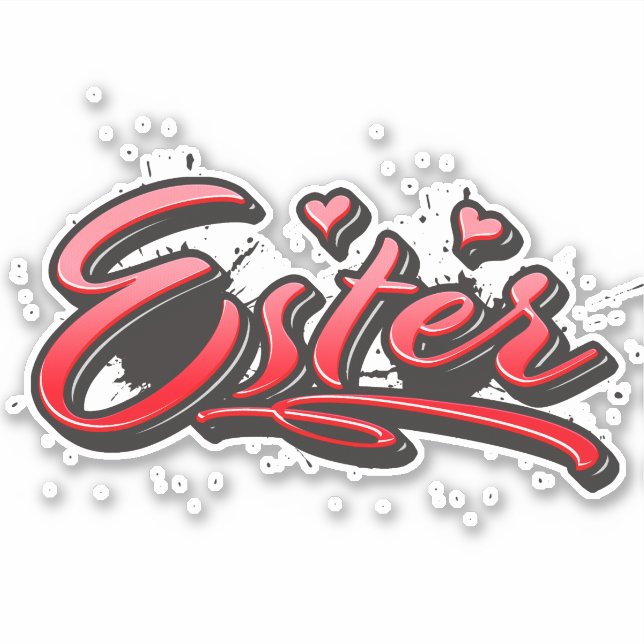 Ester red Heart Graffiti Sticker (Front)