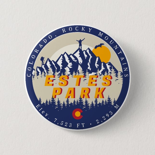 Estes Park Colorado Flag Mountains Hiking Souvenir Button (Front)