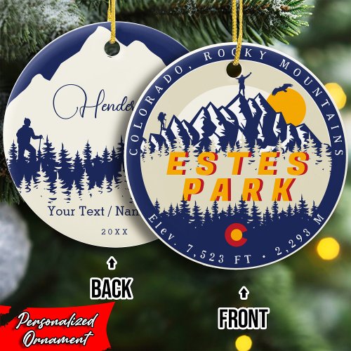 Estes Park Colorado Flag Mountains Hiking Souvenir Ceramic Ornament