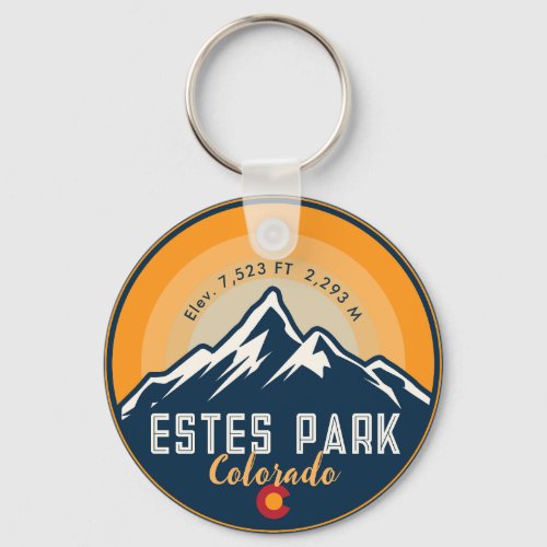 Estes Park Colorado Mountains Retro Sunset Skiing Keychain