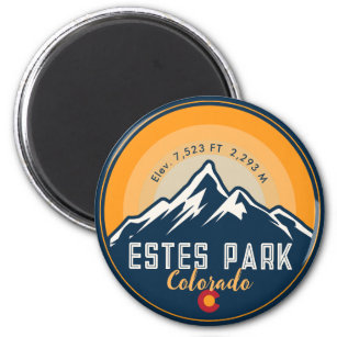Estes Park Colorado Mountains Retro Sunset Skiing Magnet