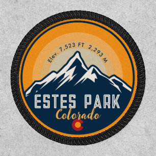 Estes Park Colorado Mountains Retro Sunset Skiing Patch