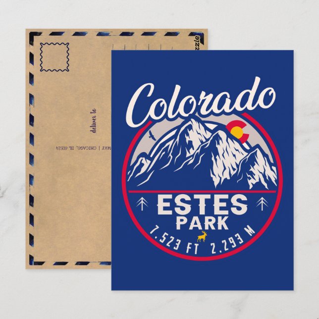 Estes Park Colorado Mountains Retro Sunset Skiing Postcard (Front/Back)