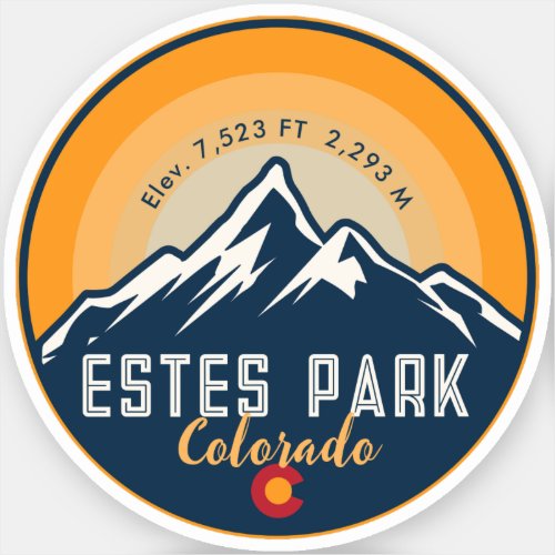 Estes Park Colorado Mountains Retro Sunset Skiing Sticker