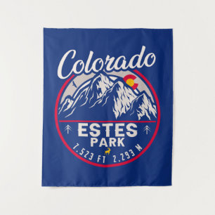 Estes Park Colorado Mountains Retro Sunset Skiing Tapestry