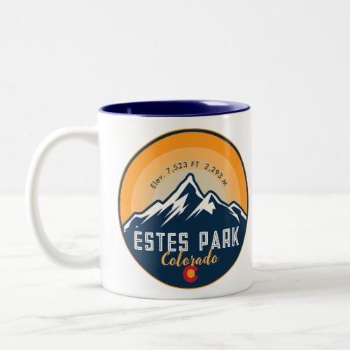 Estes Park Colorado Mountains Retro Sunset Skiing Two_Tone Coffee Mug