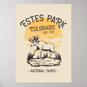 Estes Park Colorado National Park Moose Sunset Poster