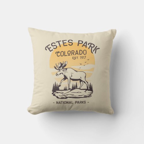 Estes Park Colorado National Park Moose Sunset  Throw Pillow