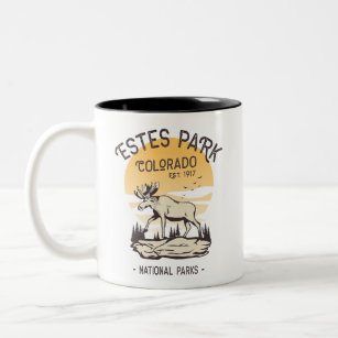 Estes Park Colorado National Park Moose Sunset  Two-Tone Coffee Mug