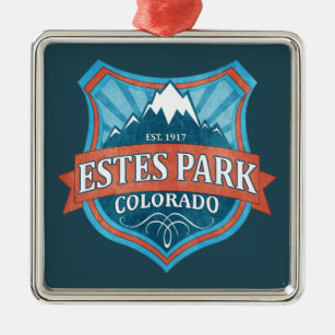 Estes Park Colorado teal shield holiday ornament