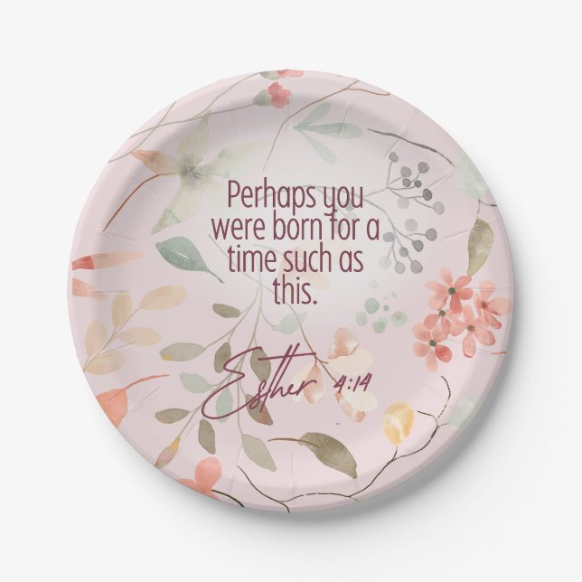 Esther 4:14 Christian Bible Verse Art Paper Plates (Front)