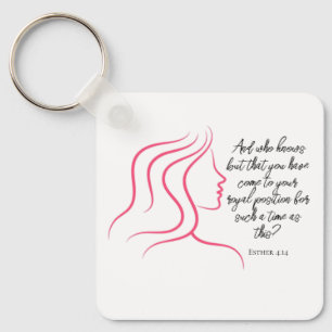 Esther 4:14 Scripture Bible Verse Pink Silhouette Keychain