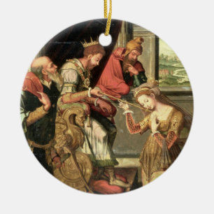 Esther before King Ahasuerus with Haman being sent Ceramic Ornament