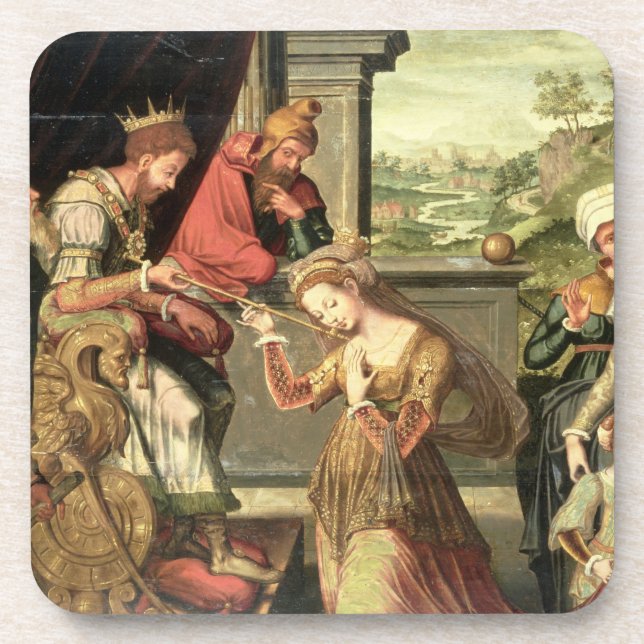 Esther before King Ahasuerus with Haman being sent Drink Coaster (Front)