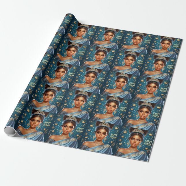 Esther Blue Purim Wrapping Paper (Unrolled)