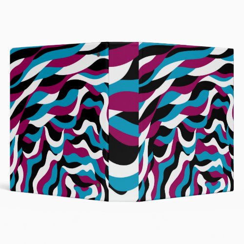 Esthetic Abstract Cute Wavy Art Chic Blue_Pink  3 Ring Binder