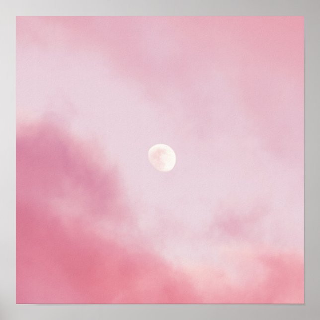 Esthetic Calm Pink Sky and Moon Poster (Front)