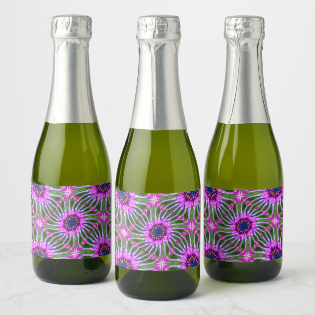 Esthetic Daisy Pattern Sparkling Wine Label (Bottles)