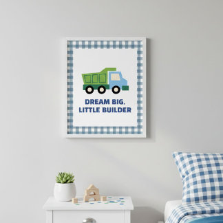 Esthetic Gingham Border Construction Nursery Wall Poster