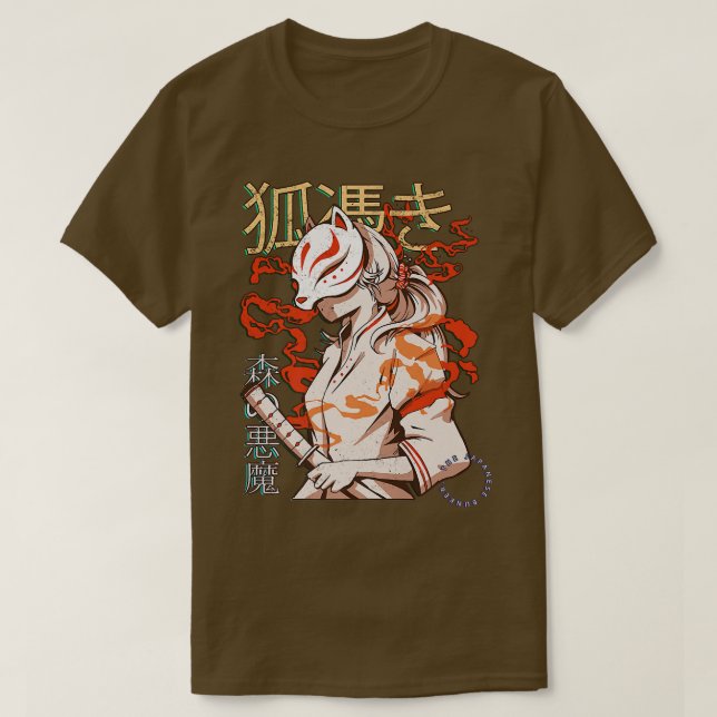 Esthetic Japanese Kabuki Kitsune Mask Demon Samur T-Shirt (Design Front)