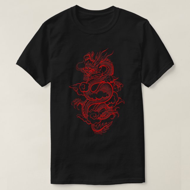 Esthetic Red Chinese Dragon Grunge Egirl Teen Gir T-Shirt (Design Front)